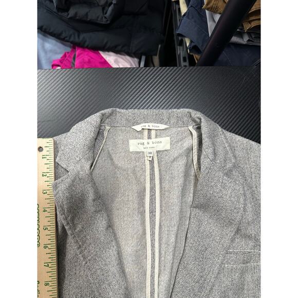 Rag & Bone Blazer Cotton Linen Blend Grey Heather Size 38 Preppy Office Designer - Picture 3 of 13